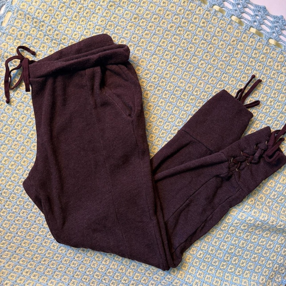 Hardtail Plum Knit Lace Up Joggers Maroon Burgundy Y2K Sweatpants
